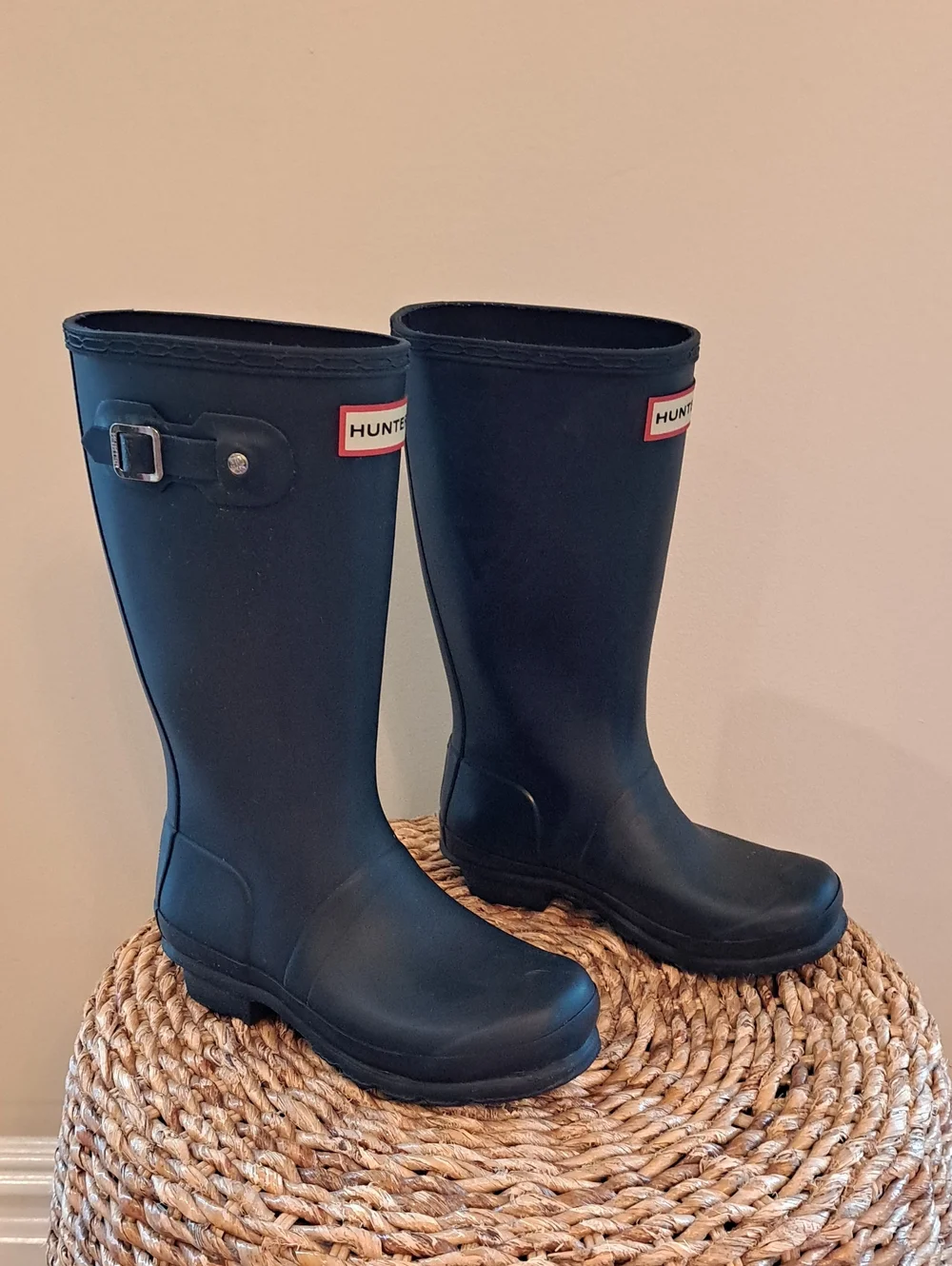 Hunter Youth Unisex Wellie Rain/Outdoor Tall Preppy Navy Rubber Boots G3/B2